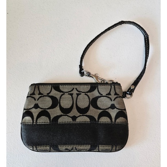Coach Handbags - Coach Signature C Monogram Wristlet Pouch Wallet Black Tan